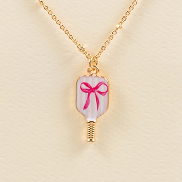 Pickleball Enamel Bow Pattern Necklace - Picture 2 of 2